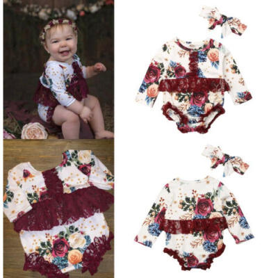 

Floral Lace Newborn Infant Baby Girl Bodysuit Romper JumpsuitHeadband Outfit US