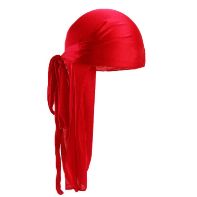 

13 Colors Unisex Long Tail Durag Silky Pirate Hat Solid Color Cancer Chemo Cap Hair Accessories