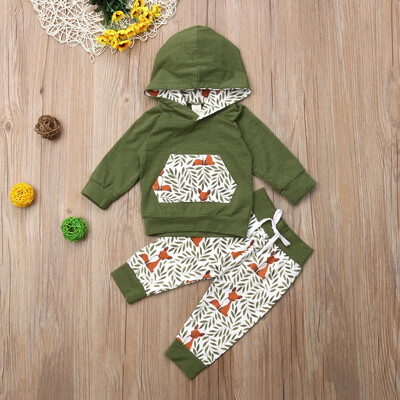

2Pcs Newborn Kids Baby Girl Boy Fox Hooded Tops Pants Autumn Outfits Clothes