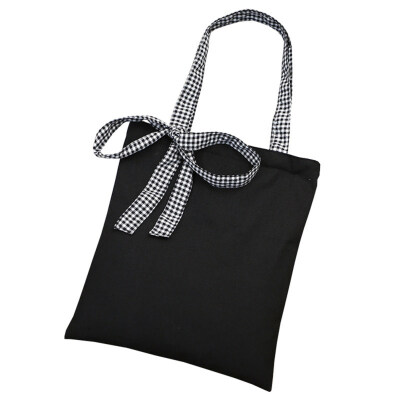 

Simple Women Plaid Print Strap Canvas Bowknot Shoulder Shopper Student Big Bag