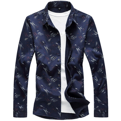 

Toponeto Mens Autumn Plus Velvet Leisure Printing Long-sleeved Shirt Top Blouse