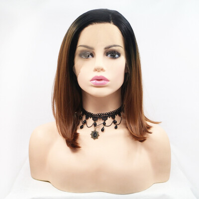 

Amazing Star Lace Frontal Bob Wigs Straight Hair Brown Color Heat Resistant Fiber Side Part Synthetic Hair For Fashion Women