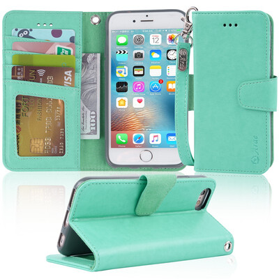 

Arae Case for iPhone 6s iPhone 6 Premium PU Leather Wallet case Wrist Strap Flip Folio with ID&Credit Card Pockets