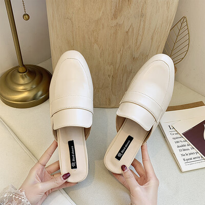 

Red slip-on flat-bottom&semi-slippers womens summer fashion womens summer fashion in the small leather shoes&Moelle