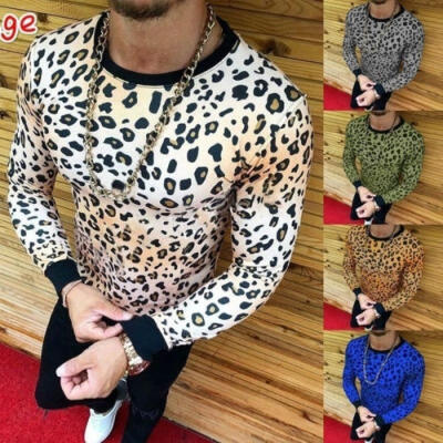 

Fashion Men&39s Slim Fit O Neck Long Sleeve Leopard Tee T-shirt Casual Tops Blouse