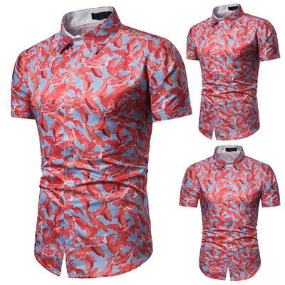 

Tailored Summer Casual Fashion Mens 3D Color Print Trend Color Short-sleeved Shirt Blouse