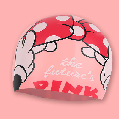 

ZOKE childrens swimming cap silicone girl cartoon print red Minnie bow waterproof earmuffs swimming cap LL65O3228