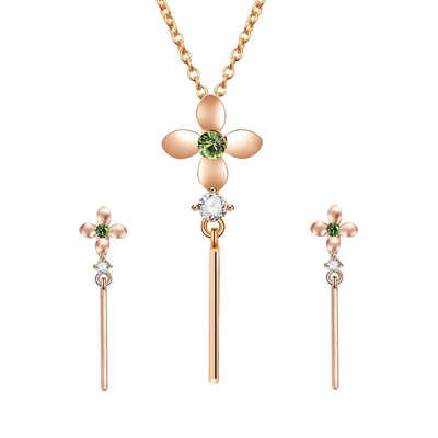

Femme Jewelry Sets Long Flower Metal Rhinestones Pendant Necklace Earrings Wedding Crystals Decor