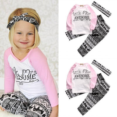 

Toddler Baby Kids Girls Clothes T-shirt Pants Leggings Headband 3PCS Outfits Set