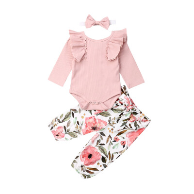 

Newborn Infant Baby Girl Ruffle Romper Tops Floral Pants 3PCS Outfits Clothes