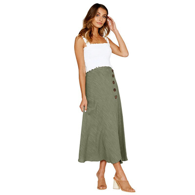 

Button asymmetrical long paragraph casual loose skirt 65176