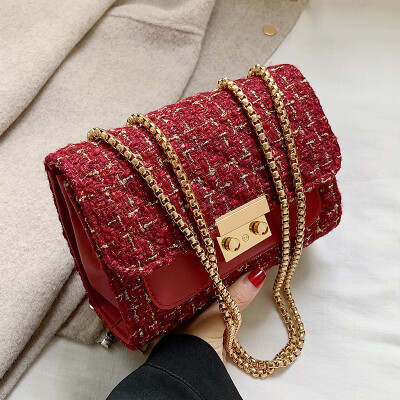 

Womens bag 2019 new fashion Korean version fashion woven chain single shoulder bag slanted small square bag