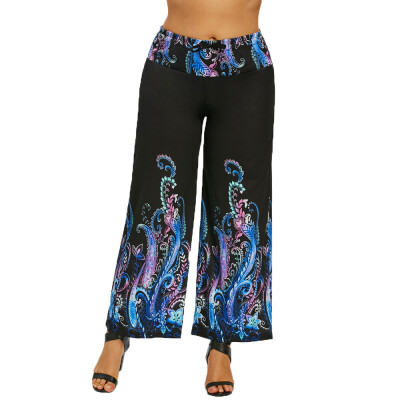 

Tailored Women Casual High Waist Elasticity Octopus Print Wide Leg Palazzo Pants Trousers