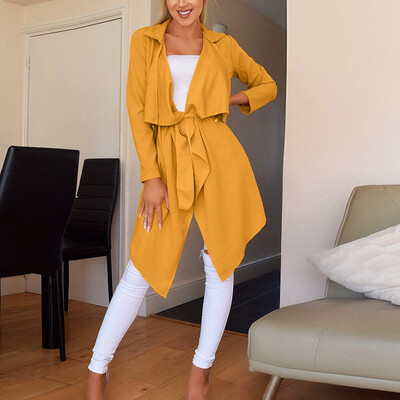 

Roseonmyhand Womens Loose Solid Irregular Hem With Lapel Coat Trench Coat Cardigan Tops