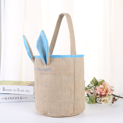 

Siaonvr Easter Egg Basket Holiday Rabbit Bunny Printed Canvas Gift Carry Eggs Candy Bag