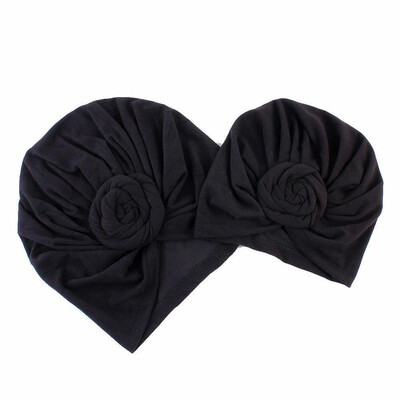 

2019 New Womens Babys 2PCS Cotton Solid Knot Head Cover Hat Wrap Turban Cap