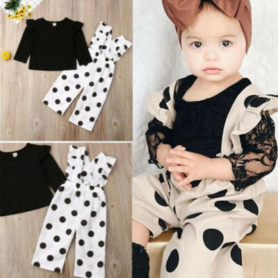 

Baby Kids girl long-sleeved clothes T-shirt topWave chiffon strap trousers suit