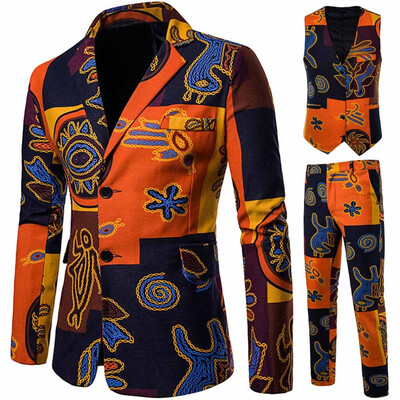

Toponeto Mens Suit Slim Vintage Ethnic Style Party 3-Piece Jacket Coat & Pants&Vest