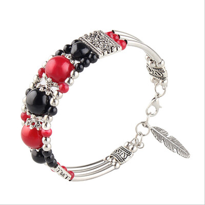 

New Style Bohemian Candy Color Beads Bracelet Charm Bangles Women Jewelry Feather Leaf Tree of Life