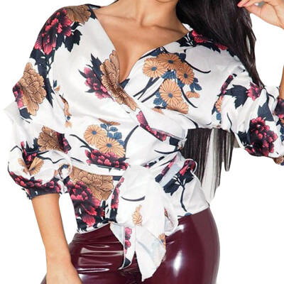 

Roseonmyhand Womens Floral V Neck Bandage Button Tops Ladies Summer Beach T-Shirt Blouse