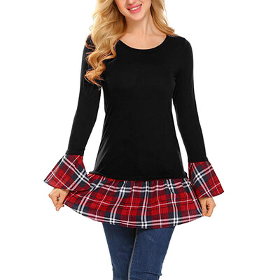 

Starmoon Women Casual Ruffle Hem Tunic Bell Sleeve Polka Dot Blouse Dressy Tops Shirts