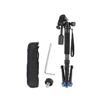 

Andoer Portable Carbon Fiber 6-Section Monopod with 3 Way Camera Video Damping Head Unipod Holder Max Height 169cm 14" Screw Mou
