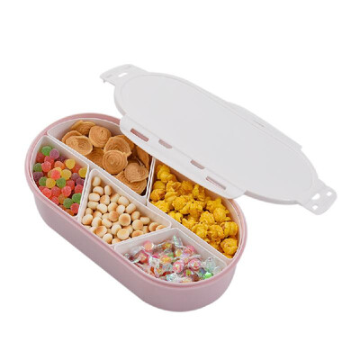 

Fruits Nuts Plate with Lid Seal Detachable Multi Sectional Sub Grid Plastic Tray Candy Snack Dish Bowl Dessert Serving Platter