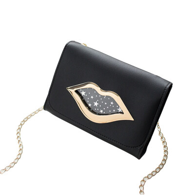 

Women Fashion Lip Faux Leather Square Chain Sling Crossbody Shoulder Bag Pouch