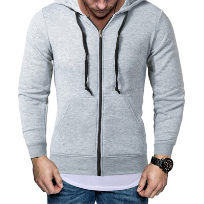 

Mens Autumn Winter Zipper Coats Solid Drawstring Plus Size Jacket Outwear Hoodie