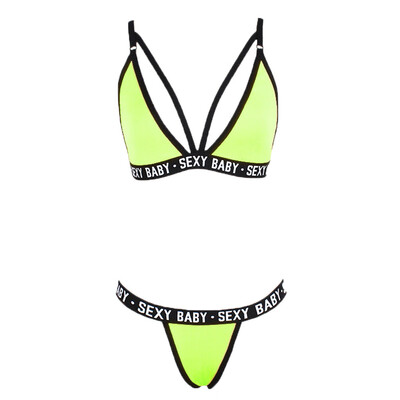 

Toponeto Fashion Women Letter Solid Patchwork Sexy Lingerie Underwear G-String Set