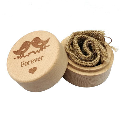 

Wooden Round Beech Wedding Ring Box With Letter Happily Ever After On The Surface