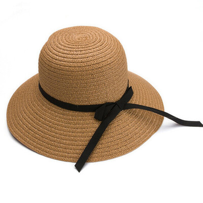 

Floppy Foldable Ladies Women Straw Beach Sun Summer Hat Beige Wide Brim