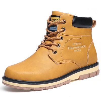 

Mens boots large size Martin boots mens plus velvet warm cotton shoes in the tube short boots fashion non-slip tooling boots