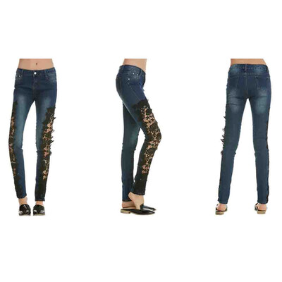 

Tailored Women Printing Lace Skinny Pencil Denim Jeans Stretch Slim Fitness Pants