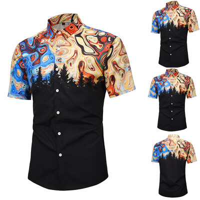 

Tailored Mens 3D New Summer Stripe Printed Short-Sleeved Shirt Fashion Blouse Top