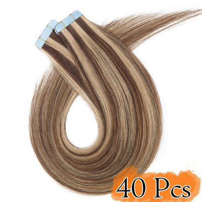 

Tape in Human Hair Extensions Highlight Balayage Long Straight Seamless Skin Weft Glue in Hairpieces Invisible Double Sided Tape