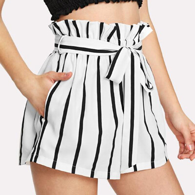 

Tailored Women Retro Stripe Casual Fit Elastic Waist Pocket Shorts Pants With String