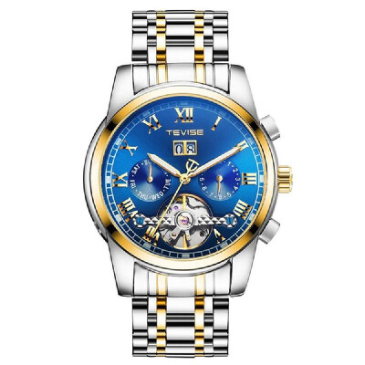 

TEVISE 9005 High-quality Skeleton Automatic Men Mechanical Watch Moon Phase Stainless Steel Clock Mens Business Men Wristwatches R