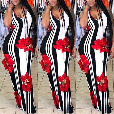 

Roseonmyhand Women Ladies Sleeveless Floral Boho Party Bodycon Maxi Dress Clothing Plus Size
