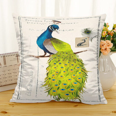 

1X Peacock Pillow Case Sofa Bedroom Home Decor Removable And Washable Office Cushion Linen Cushion Cover