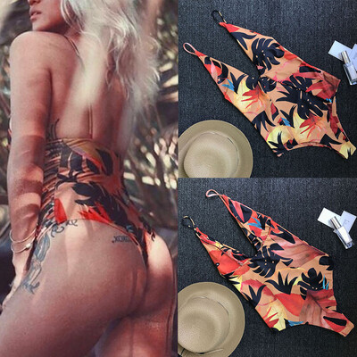

Roseonmyhand Women Bikini Set Swimwear Push-Up Padded Leaves Print Bra Swimsuit Beachwear