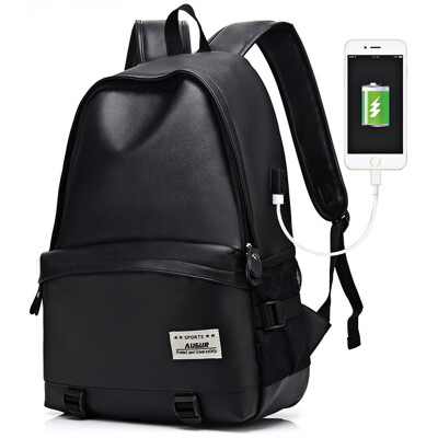 

AUGUR Men Backpacks PU Leather USB Charging Travel Waterproof Laptop Teenager Student School Bag