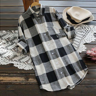 

Starmoon Womens O-Neck Lattice Print Long Sleeve Buttons Casual Tops T-Shirt Blouse