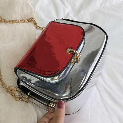 

North bag contrast bag women 2019 new Korean fashion patent leather womens bag simple Joker shoulder Messenger bag