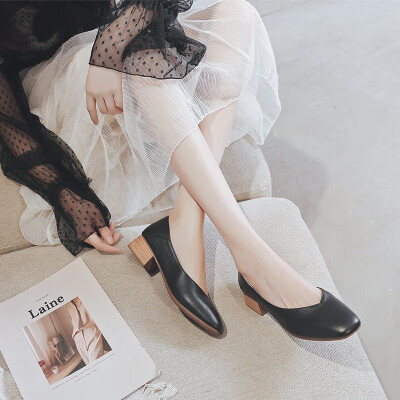 

Shallow mouth single shoes female head thick with grandmother shoes simple smooth one foot comm