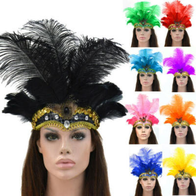 

Womens Halloween Festival Vacation Cocktail Carnival Feather Headdress Headwear