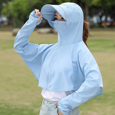 

Outdoor Women 360° Sun Protection Clothing Long Sleeve Clothes with Wide Brim Sun Hat Detachable Cap