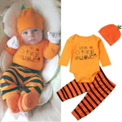 

3PCS Newborn Baby Boy Girl My 1st Halloween Pumpkin Clothes Romper Pants Outfits