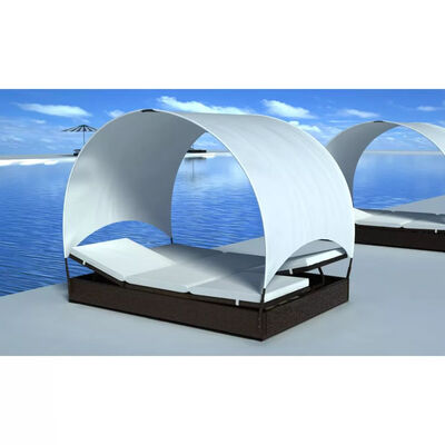 

Double Sun Lounger with Canopy Poly Rattan Brown