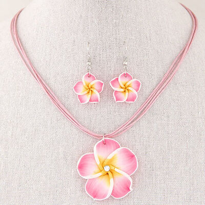 

Sweet Flower Wax Rope Necklace Earrings Set Female Temperament Fashion Flower Pendant Earrings Festival Gift